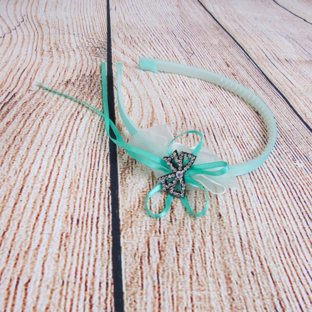 Ribbon bow girls headband Mint Green